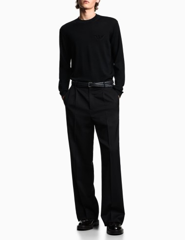 Maglione in lana vergine rasata con patch aquila nero
