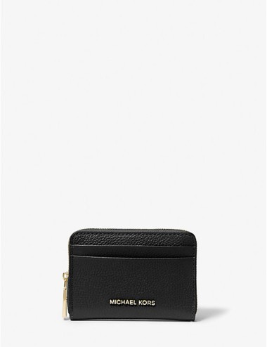 Porta carte di credito zip-around Jet Set piccolo in pelle martellata nero